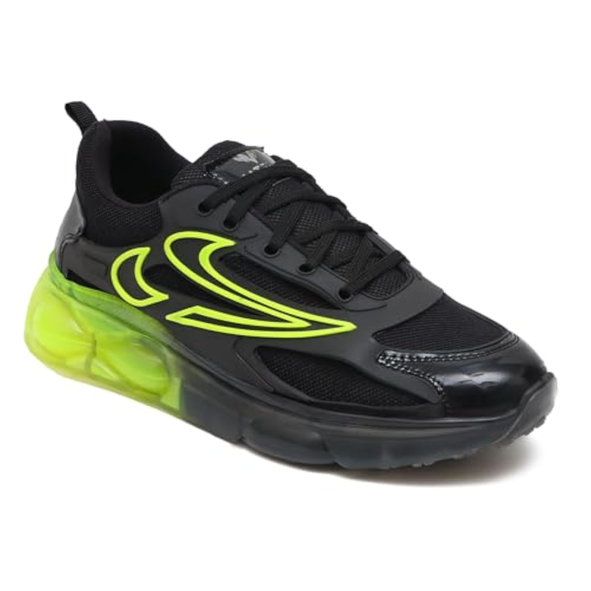 Men's Black-Green Mesh Stylish Casual Shoes, Size 7
